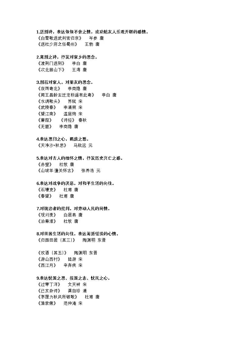 2025年初中语文中考专题复习学案：古诗词常见主题分类第1页