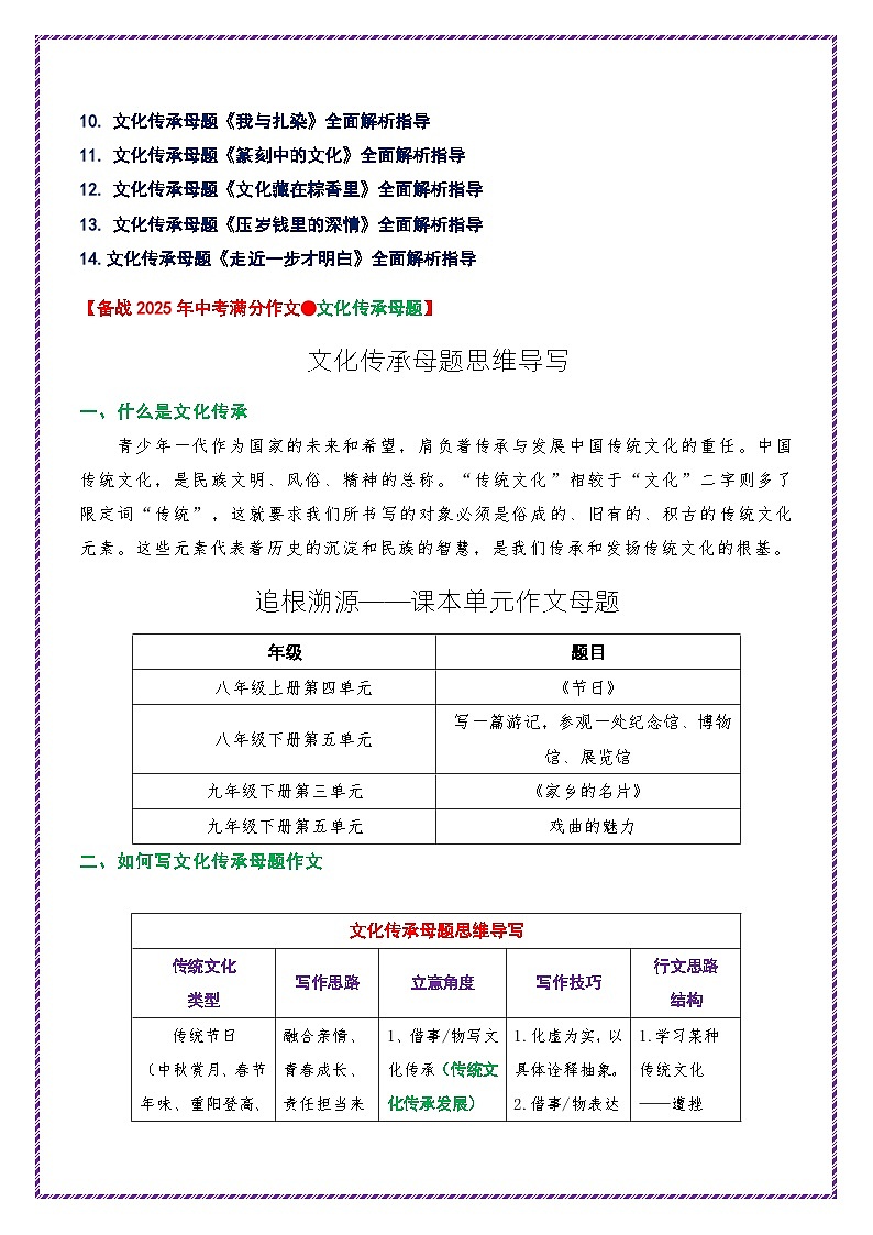 母题五：文化传承-备战2025年中考语文作文常见十大母题写作技巧与策略讲练（全国通用）第2页