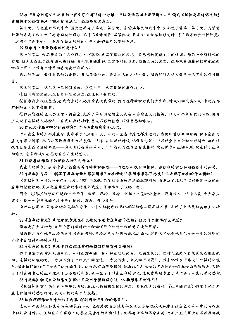 中考语文名著阅读《钢铁是怎样炼成的》复习资料学案第2页