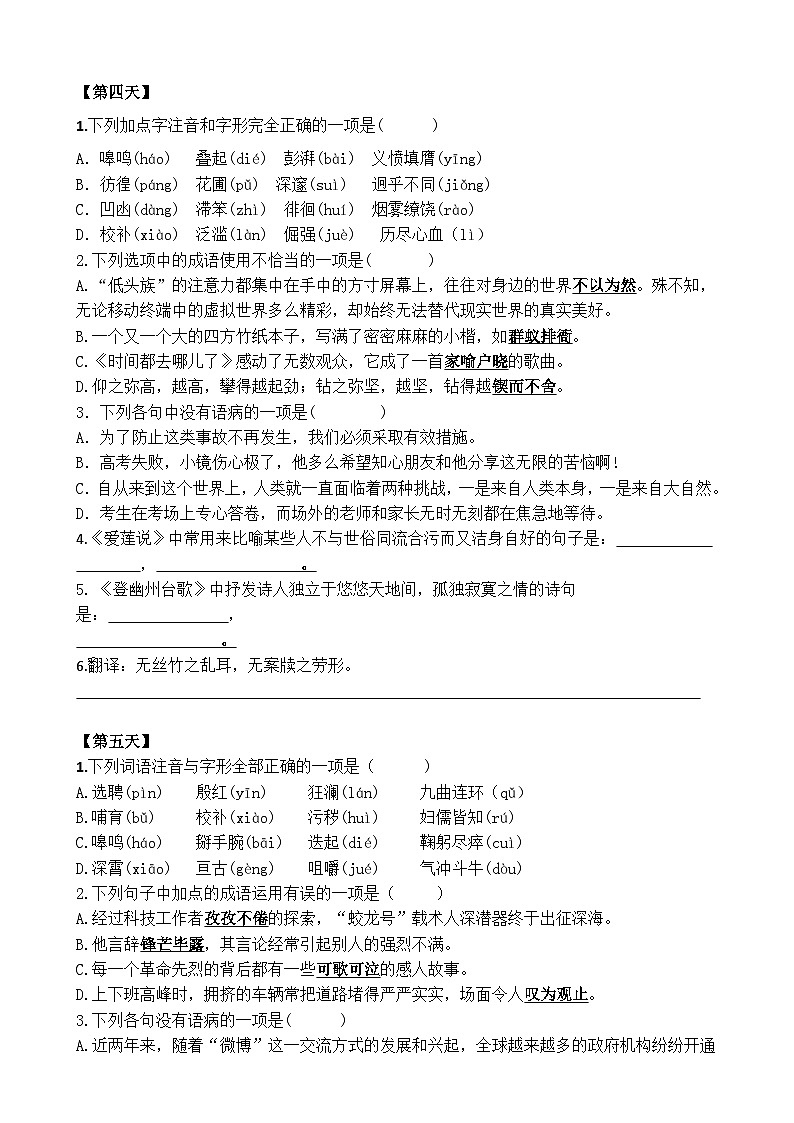 七年级语文下册 全册基础复习二十七天（原卷+答案解释）2024—2025学年统编版第3页