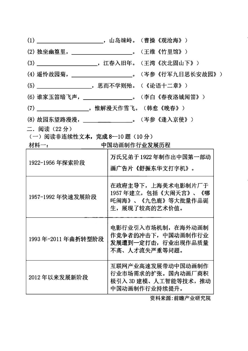 2025年哈尔滨市虹桥中学七年级（下）开学语文试卷及答案0307第3页