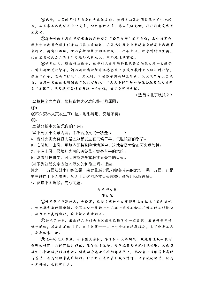 上海市市北初级中学教育集团2024-2025学年八年级上学期期末语文试题第3页