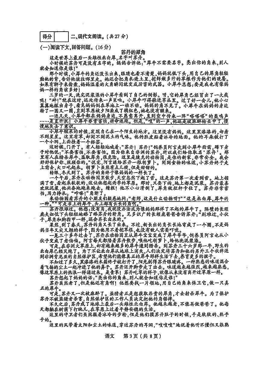 2025年焦作市城乡示范区中考一模语文试卷及答案第3页
