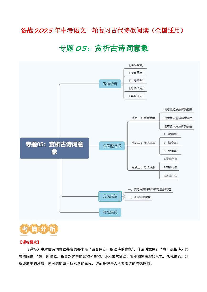 中考语文二轮复习精品试卷讲义专题05：赏析古诗词意象解析版第1页