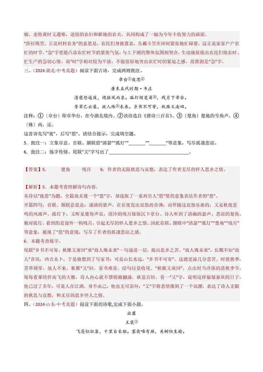 中考语文二轮复习精品试卷讲义专题30：课外古诗词阅读精练解析版第3页