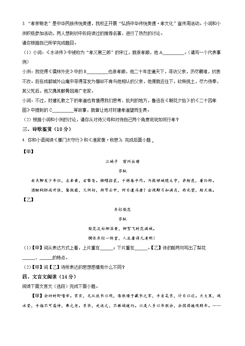 江苏省盐城市大丰区校联考2024-2025学年九年级下学期3月月考语文试题（原卷版+解析版）第2页