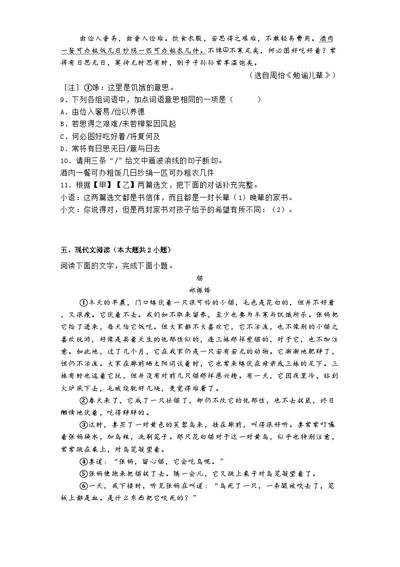 广东省汕尾市2024-2025学年七年级上学期期末语文试题第3页