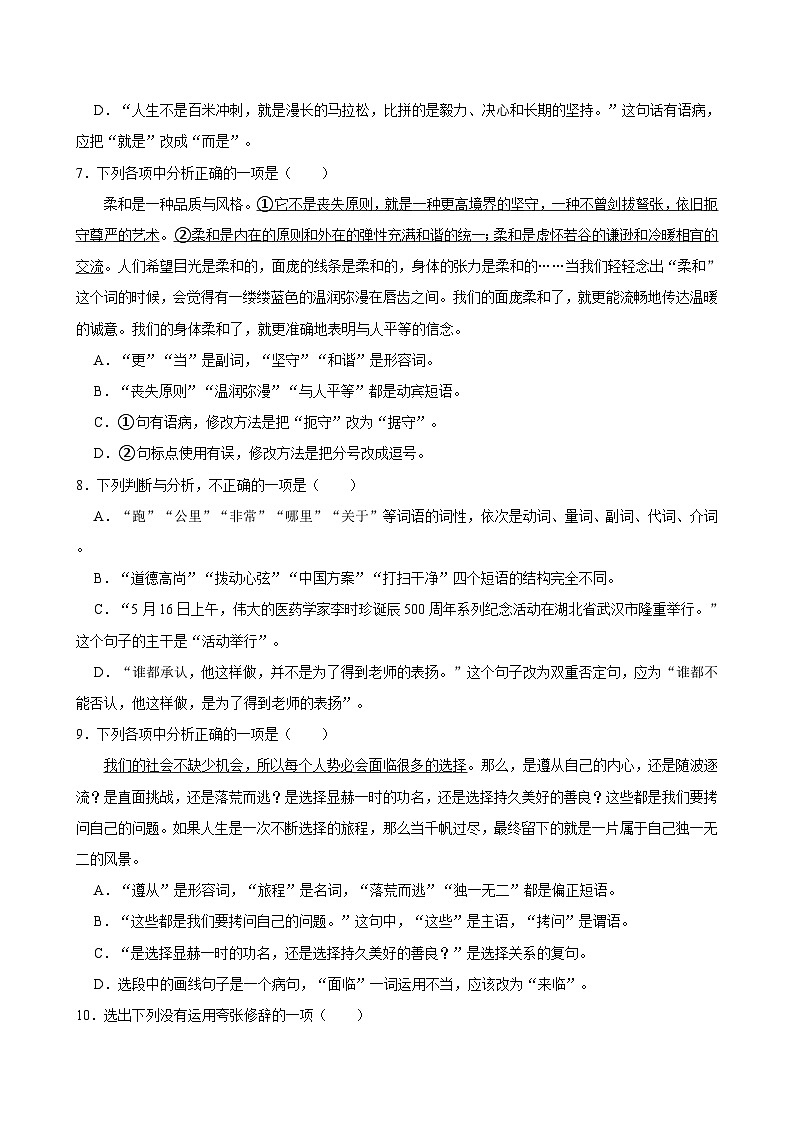 2025年中考语文三轮冲刺复习：修辞与语法 典型考点刷题练习题（含答案解析）第3页