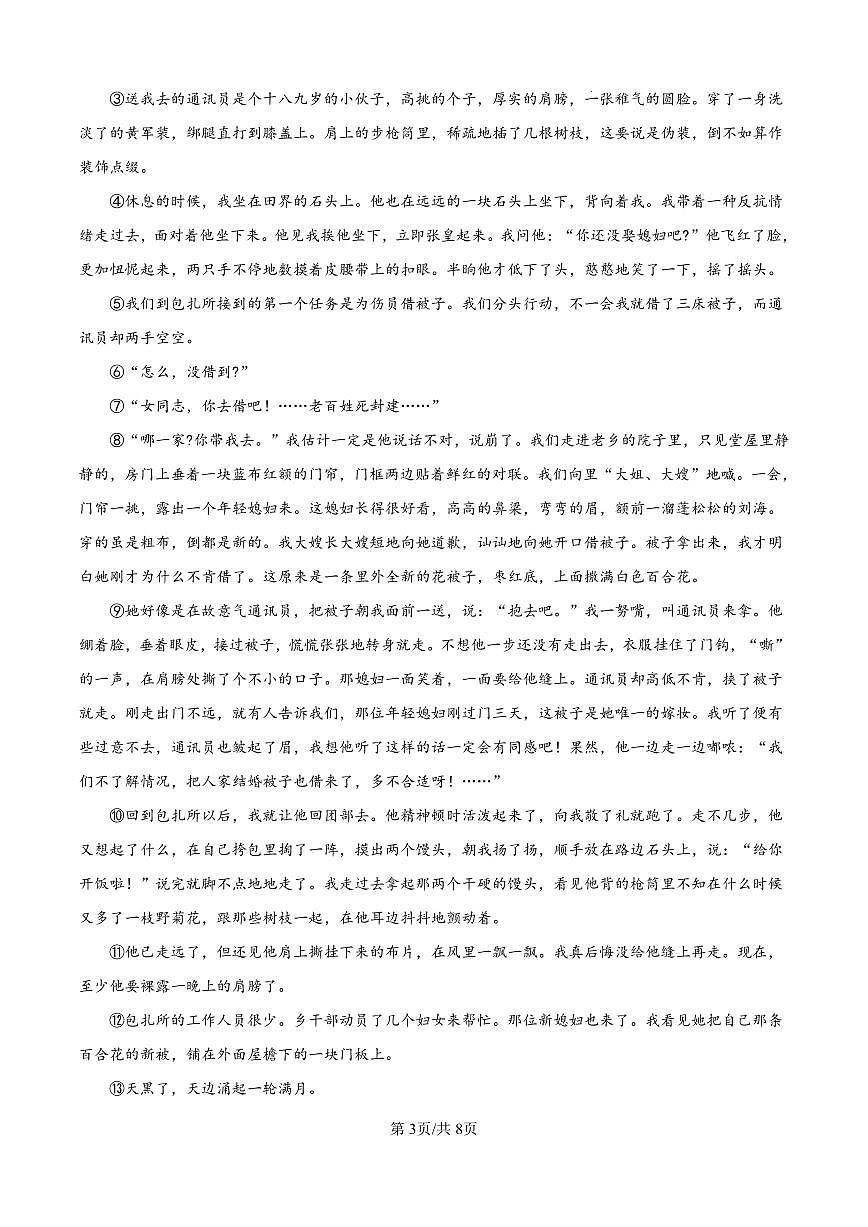 2025年河南省驻马店市驿城区中考一模语文试题（无答案）第3页