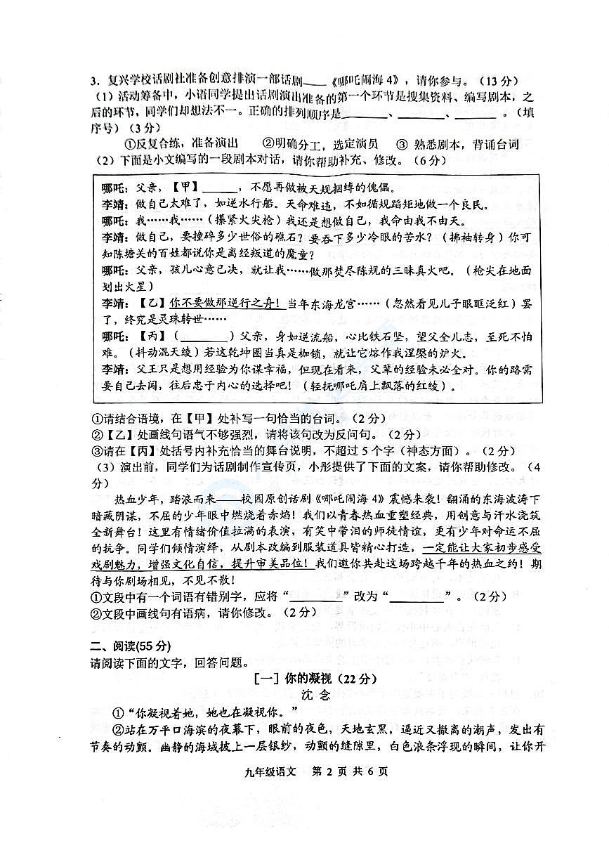 【9语3月月考】合肥市庐江县2024-2025学年九年级下学期3月月考语文试题第2页