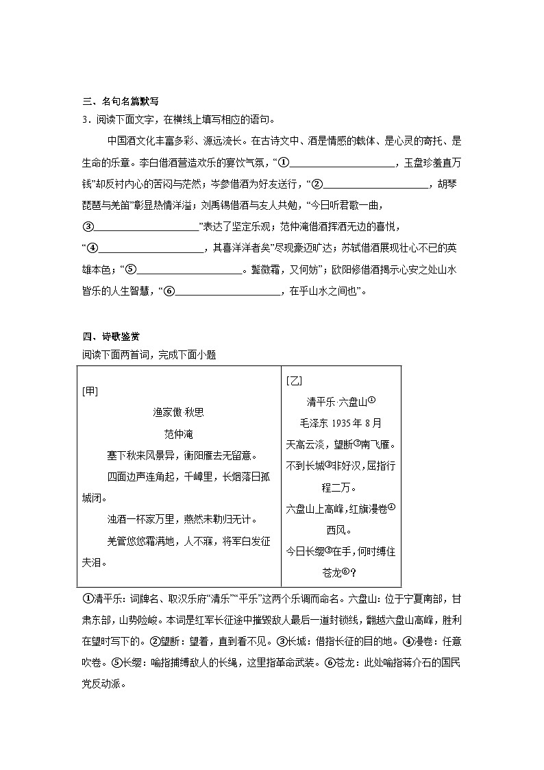 河北省邢台市信都区邢台市第十九中学2024-2025学年九年级下学期3月月考 语文试题第3页