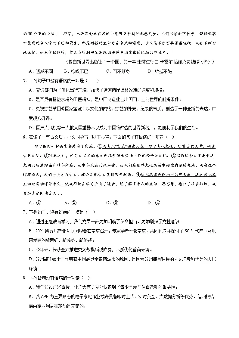 2025中考语文语言文字应用专题训练题集+过关检测 基础过关小卷03（词语、病句、排序、基础综合）（原卷版）第2页