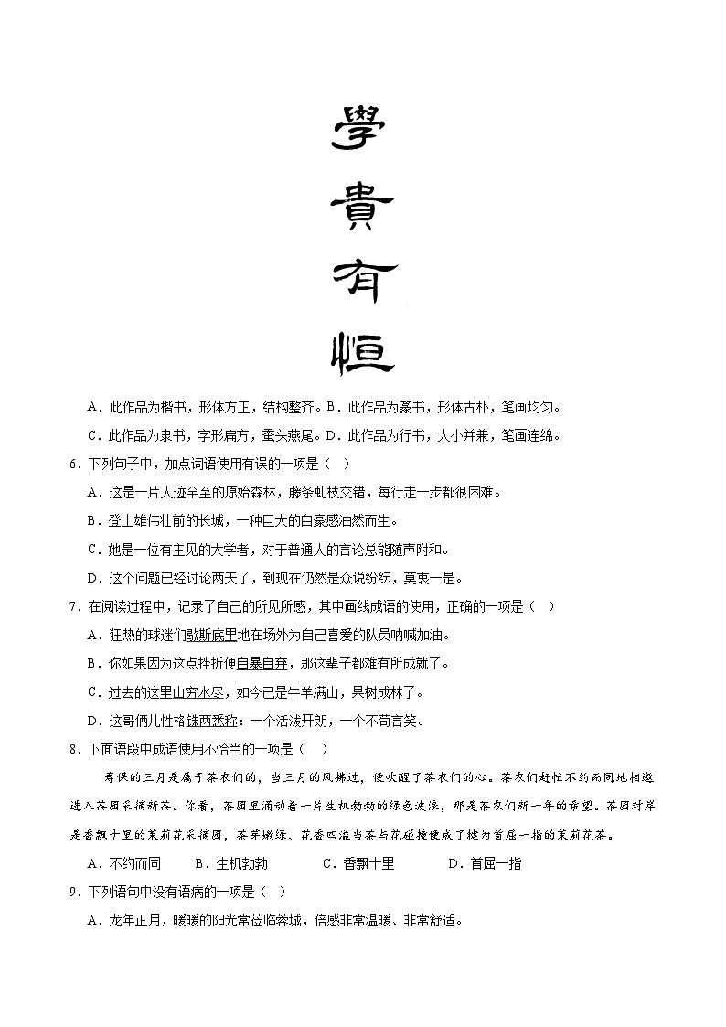 2025中考语文语言文字应用专题训练题集+过关检测 基础过关小卷04（字音、字形、成语、语病、排序、文学常识）（原卷版）第2页