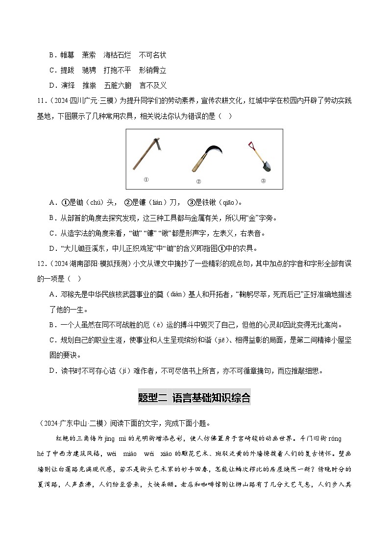 2025中考语文语言文字应用专题训练题集+过关检测 第01讲 巧辨字音字形（练习）（原卷版）第3页