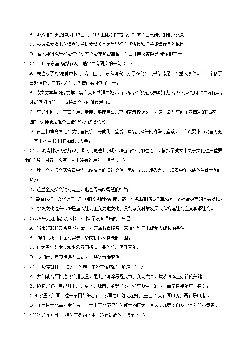 2025中考语文语言文字应用专题训练题集+过关检测 第03讲 病句辨析（练习）（原卷版）第2页