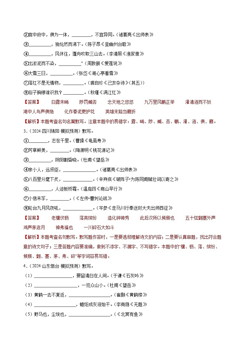 2025中考语文语言文字应用专题训练题集+过关检测 第05讲 名句名篇默写（练习）（解析版）第2页