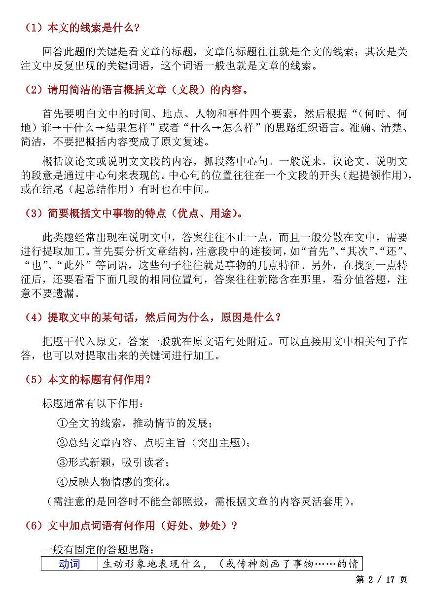 初中语文考试重点题型答题技巧汇总第2页