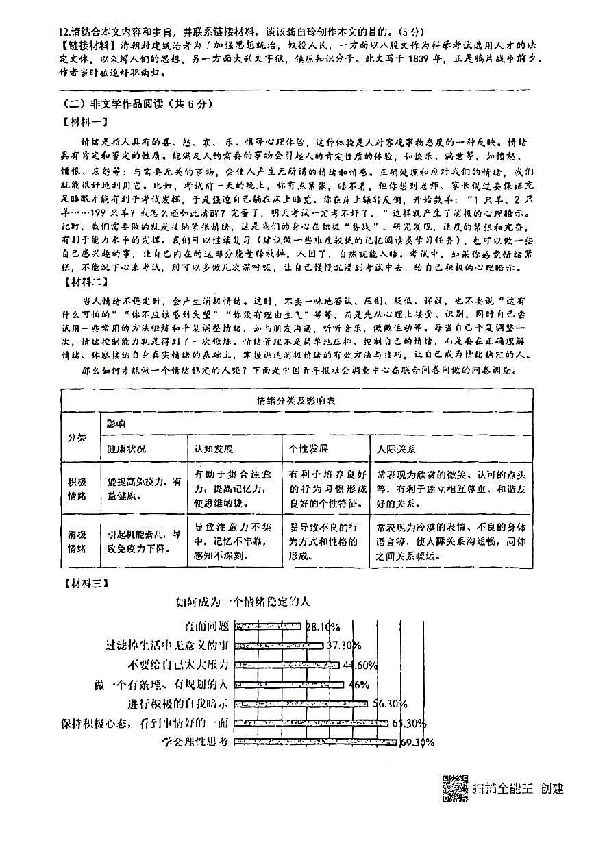 2024年青竹湖湘一第二次语文模拟试卷（含答案）第3页