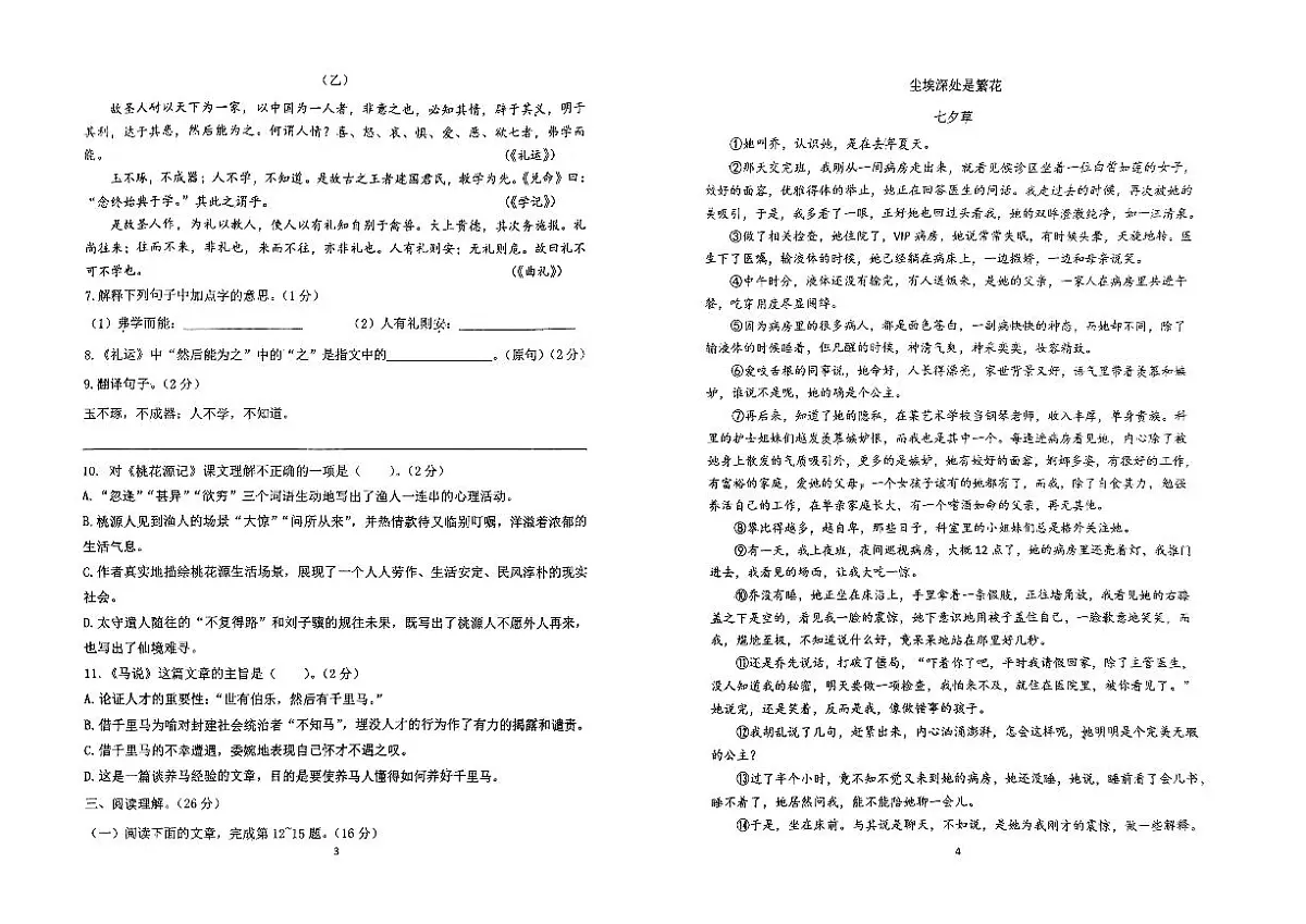 吉林省吉林市第七中学教育集团2024-2025学年九年级上学期开学考试语文试题第2页