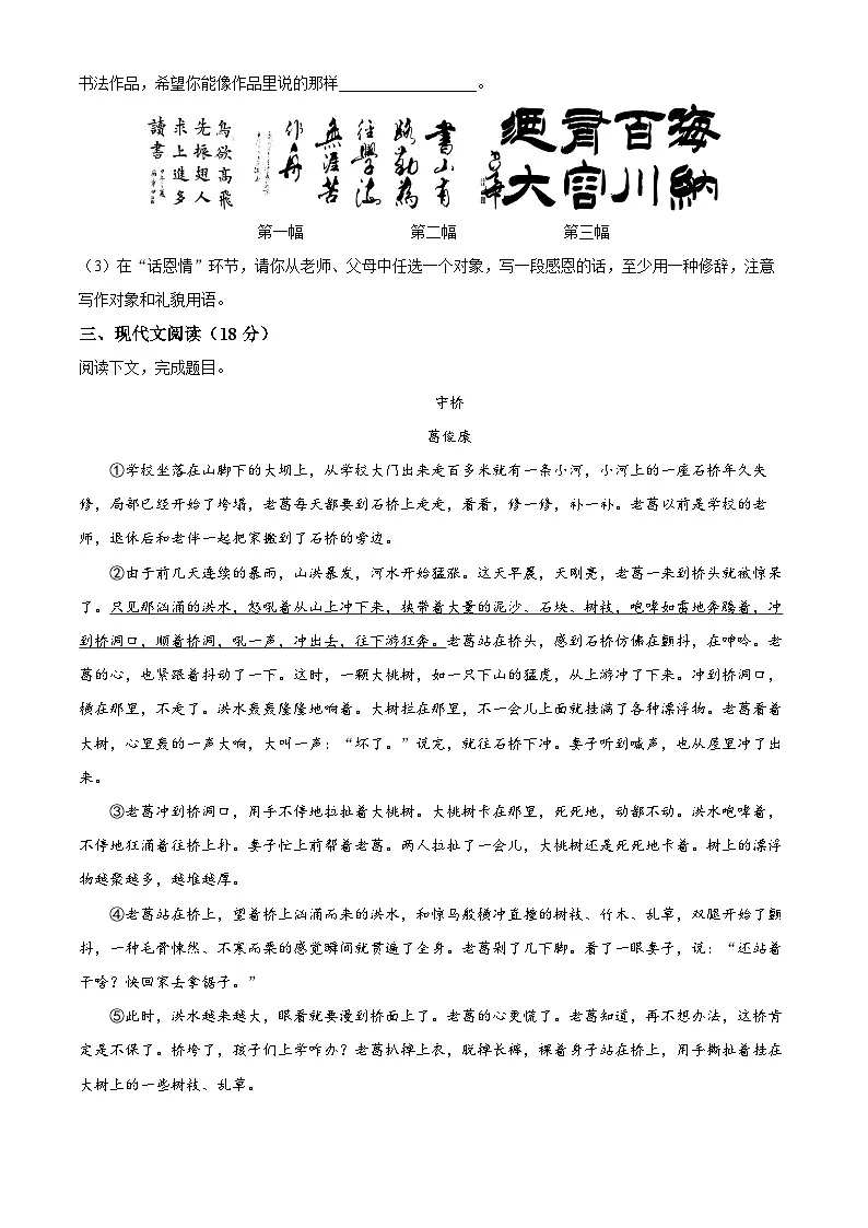 2025年江苏省盐城市响水县中考一模语文试题（原卷版+解析版）第3页