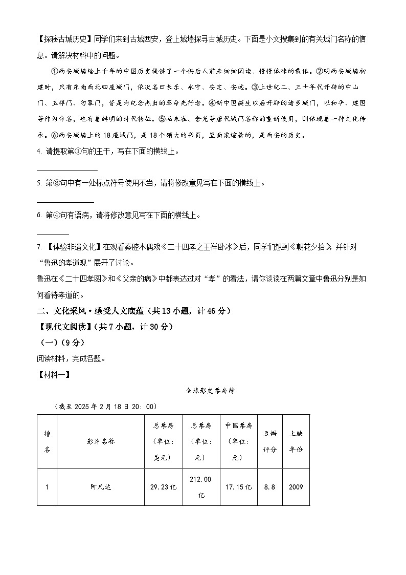 2025年陕西省西安市新城区西光教育集团中考二模语文试题（原卷版+解析版）第2页