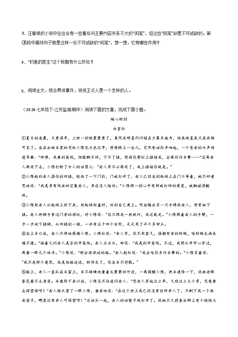 2024-2025学年统编版（2024）第二学期七年级语文期中专题复习09 小说阅读练习（含答案）第3页