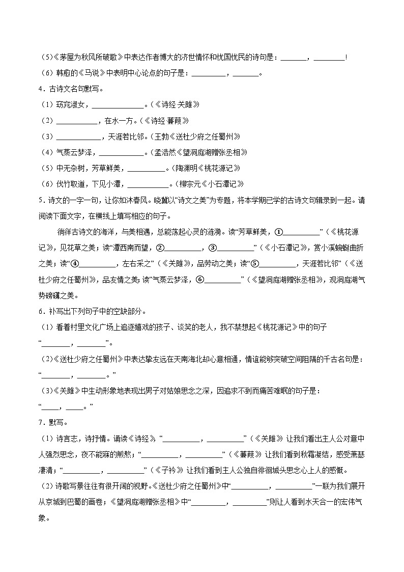 2024-2025学年统编版第二学期八年级语文期中专题训练 名句默写（含答案）第2页