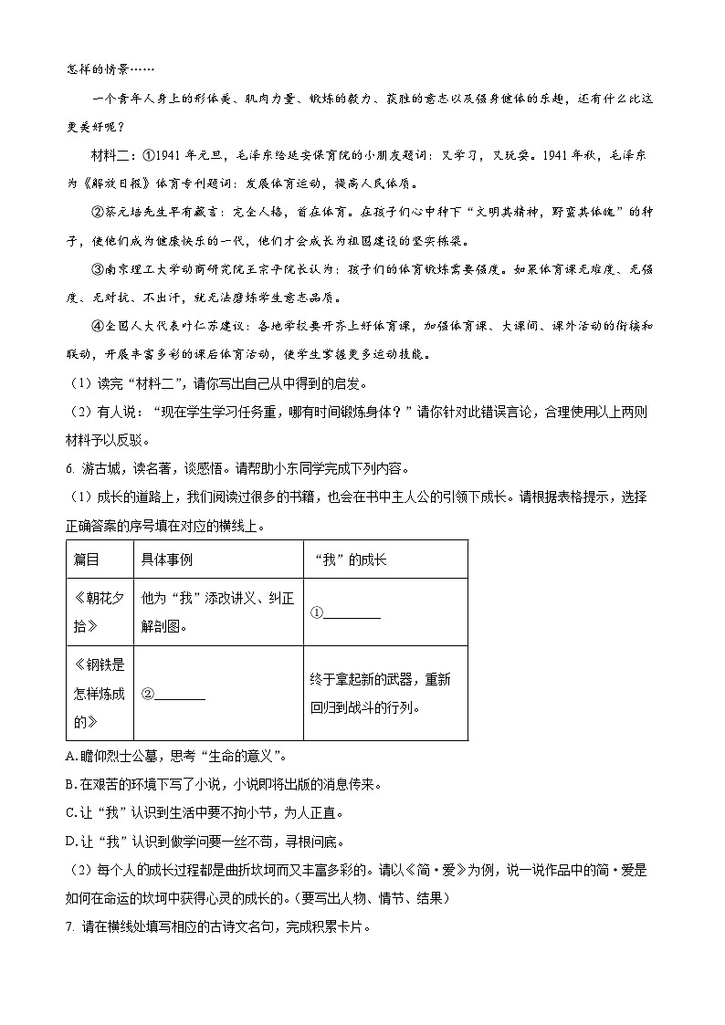 2025年山东省枣庄市台儿庄区中考一模语文试题（原卷版+解析版）第2页