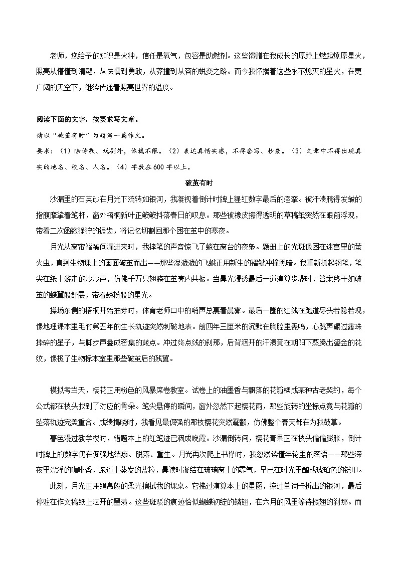 09 《街角的人间烟火》《星火燎原照我途》《破茧有时》《时光絮语里的微光》-2025年中考语文作文精彩范文讲练（全国通用）第3页