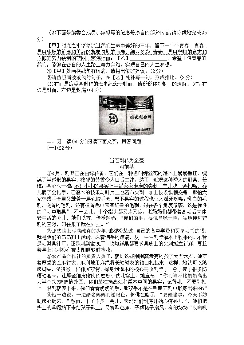 2025年安徽省阜阳市重点中学中考一模语文试题及答案第2页