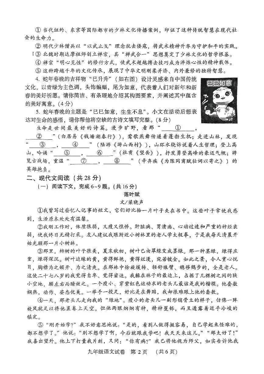 2025年许昌市襄城县名校联盟中考一模语文试卷第2页