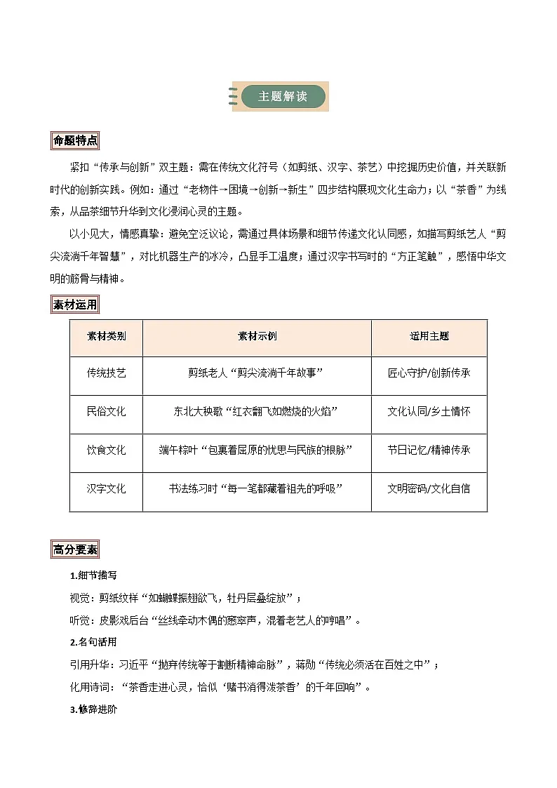 02 文化传承类·作文主题精训-备战2025年中考语文作文五大主题解读与优秀例文讲练（全国通用）解析版第2页