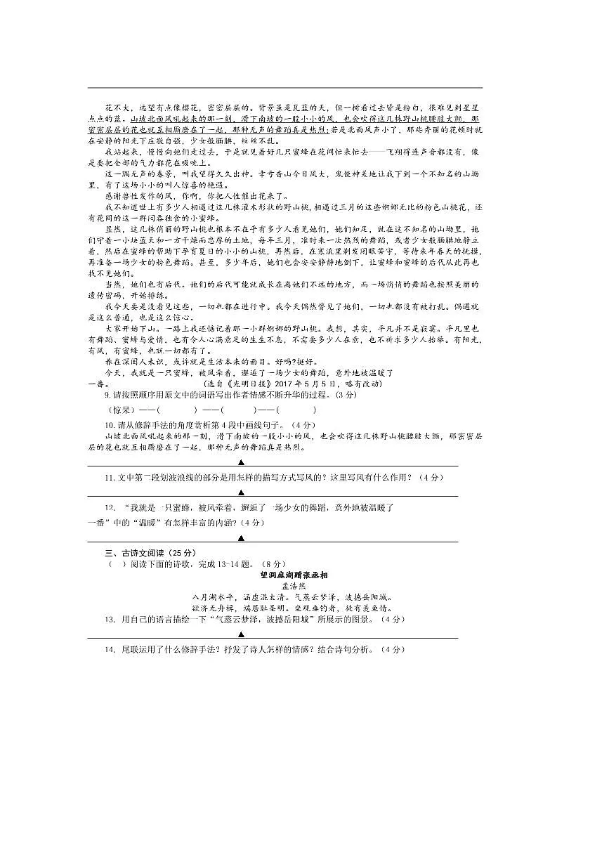 2024～2025学年四川省泸州市龙马潭区五校联考(月考)八年级下3月月考语文试卷(含答案)第3页