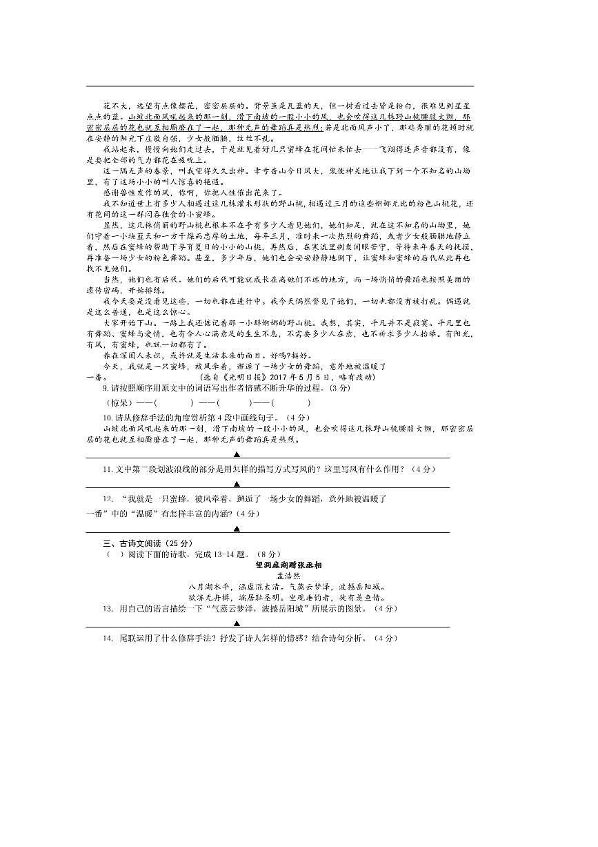 2024～2025学年四川省泸州市龙马潭区五校联考(月考)八年级下3月月考语文试卷(含答案)第3页
