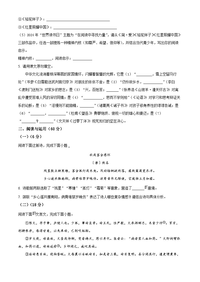 江苏省南通市启东市2024-2025学年九年级下学期3月月考语文试题（原卷版+解析版）第2页