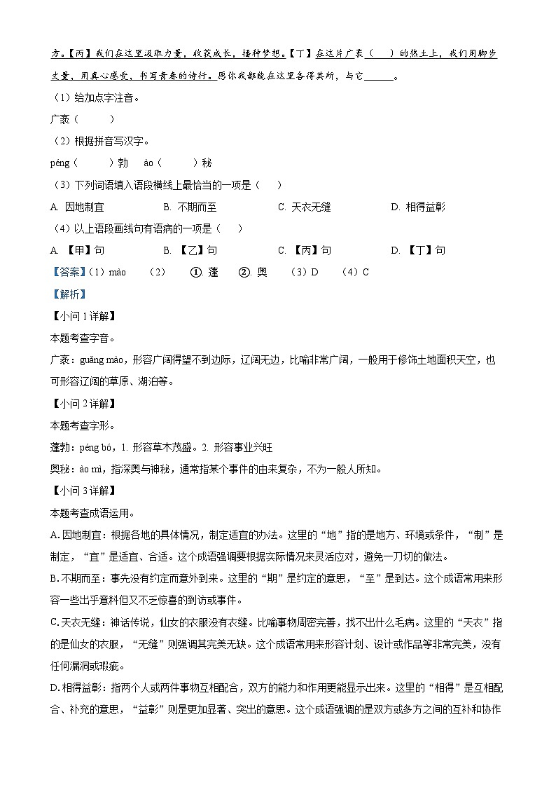 精品解析：2024年江苏省无锡市中考语文真题（解析版）第2页