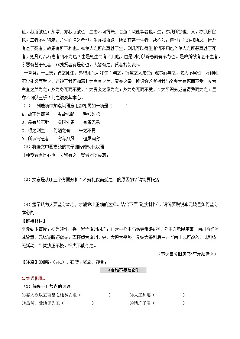 2025年中考语文一轮复习：九年级下册古诗文基础+提升练习题（含答案解析）第3页