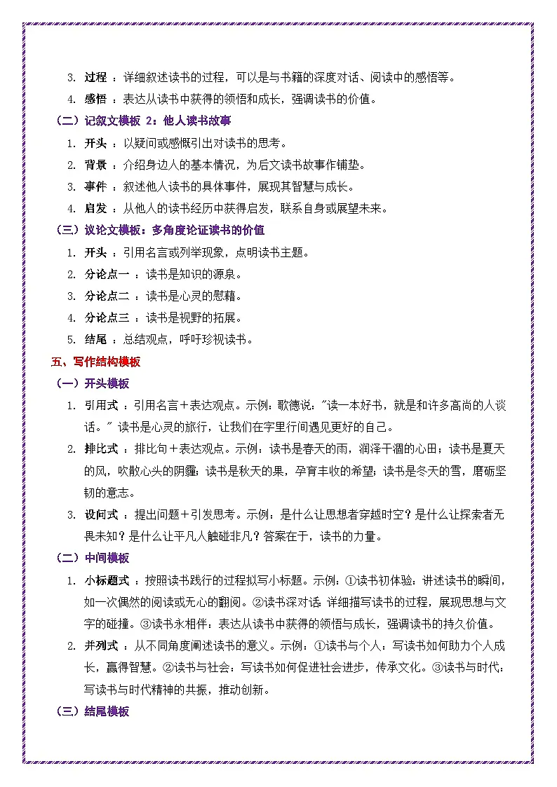 2025年中考作文十大主题押题高分结构搭建(热考主题词——读书)-2025年中考语文作文十大母题写作技巧与策略讲练（全国通用）第3页