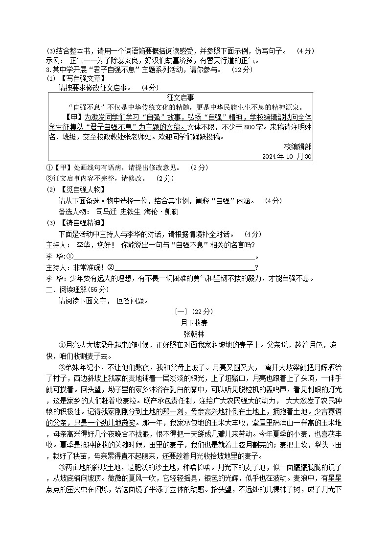 安徽省合肥市新站区2024-2025学年九年级上学期期末语文试题（含答案）第2页