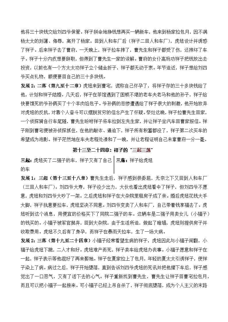 专题03 骆驼祥子【名著考法】 - 新课标中考语文必读名著考点速记精练 答案版第2页