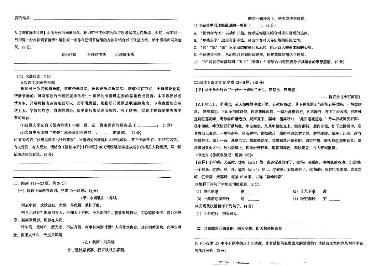 云南省曲靖市麒麟区第七中学2024-2025学年九年级下学期第二次月考语文试题第2页