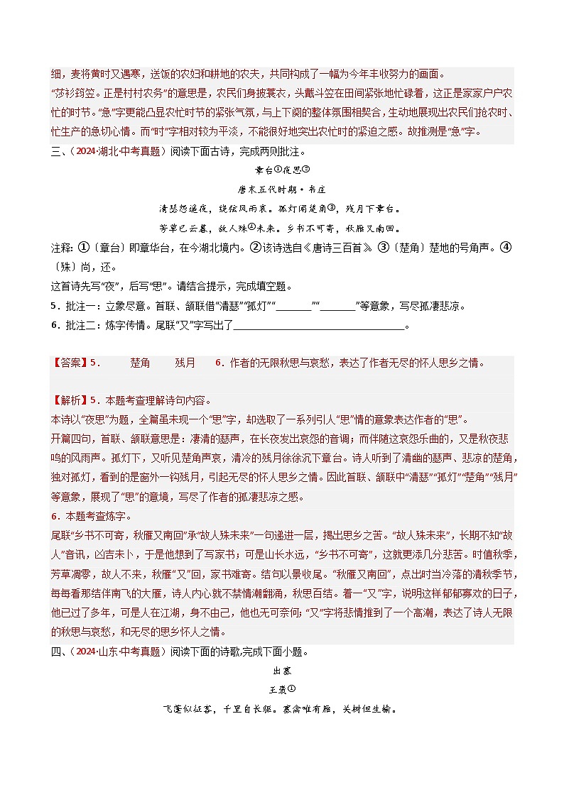 2024中考模拟题语文专题30：课外古诗词阅读精练-备战2025年中考语文一轮复习古代诗歌阅读（全国通用）解析版第3页