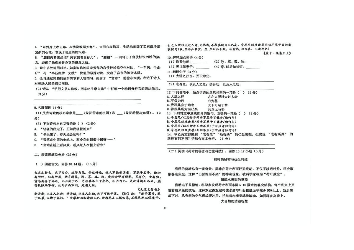 黑龙江省绥化市2024-2025学年八年级下学期4月月考语文试题（图片版，含答案）第2页