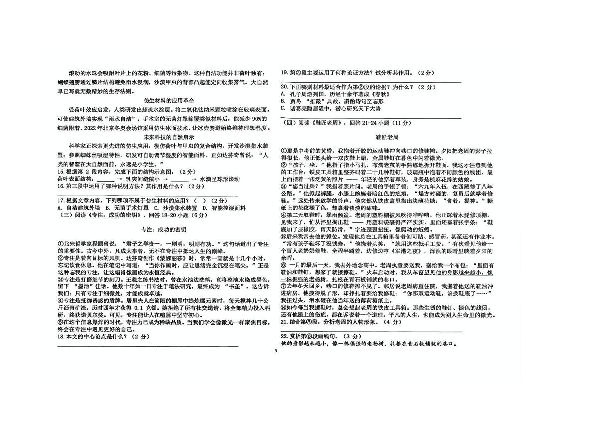 黑龙江省绥化市2024-2025学年八年级下学期4月月考语文试题（图片版，含答案）第3页
