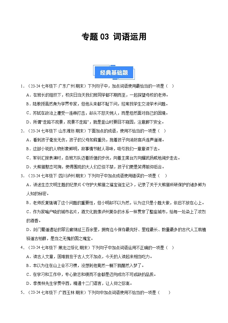 专题03 词语运用（原卷版）第1页