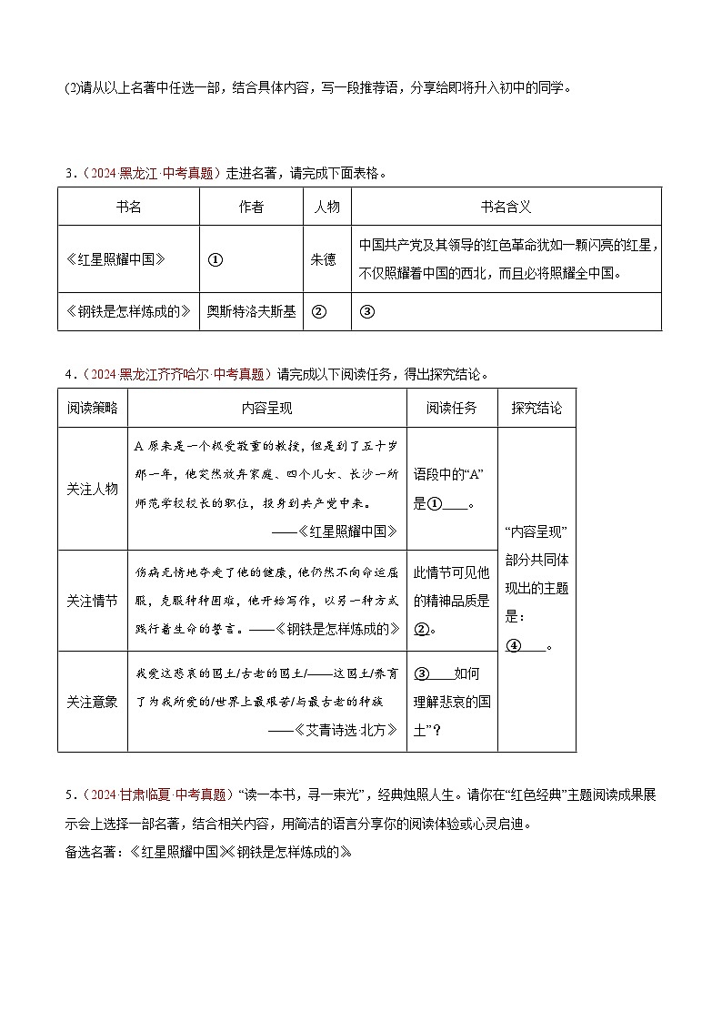 2024年中考语文真题分类汇编专题04 名著导读（第02期）（原卷版）第2页