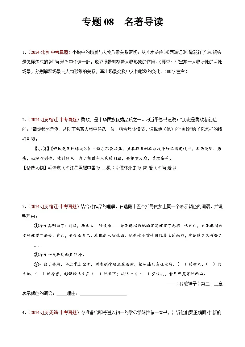 2024年中考语文真题分类汇编专题08 名著导读（第03期）（原卷版）第1页