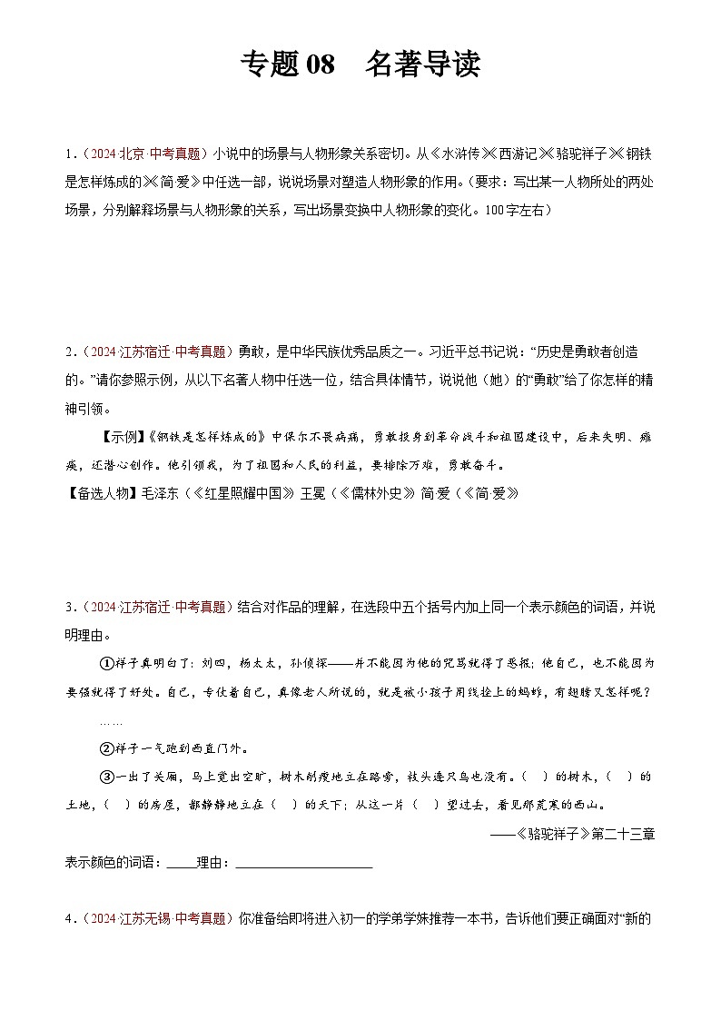 2024年中考语文真题分类汇编专题08  名著导读（第03期）（原卷版）第1页