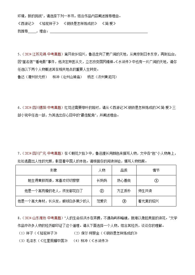 2024年中考语文真题分类汇编专题08 名著导读（第03期）（原卷版）第2页
