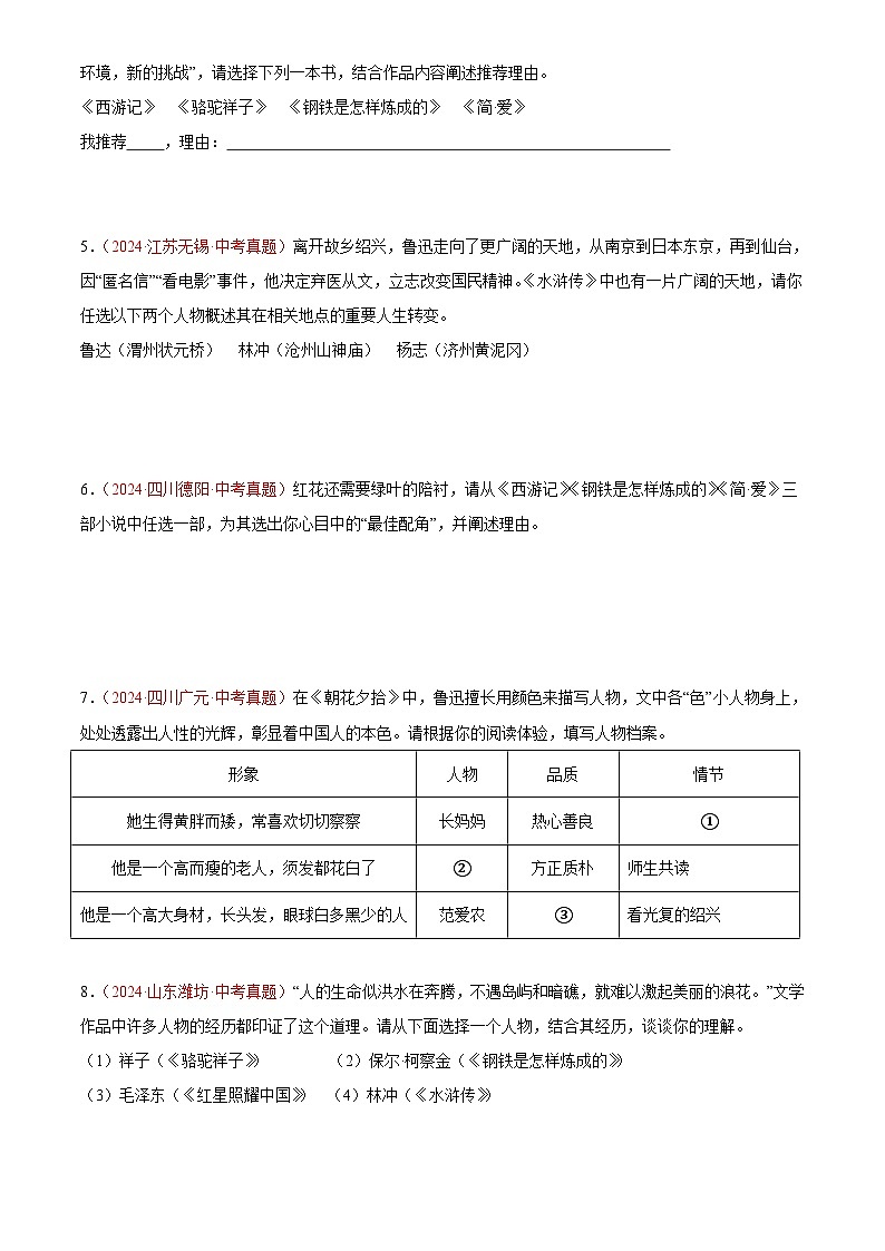 2024年中考语文真题分类汇编专题08  名著导读（第03期）（原卷版）第2页